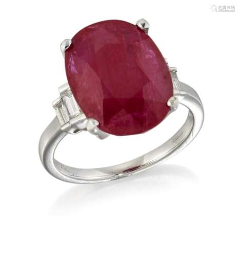 AN 18 CARAT WHITE GOLD RUBY AND DIAMOND RING