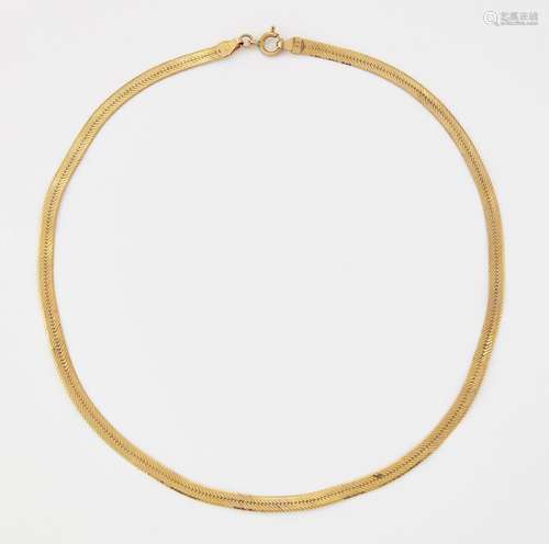 A 9 CARAT GOLD HERRINGBONE CHAIN NECKLACE. Hallmarked import...