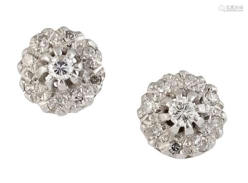 A PAIR OF DIAMOND CLUSTER EARRINGS