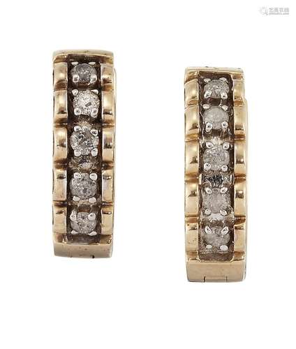 A PAIR OF 9 CARAT GOLD DIAMOND HOOP EARRINGS