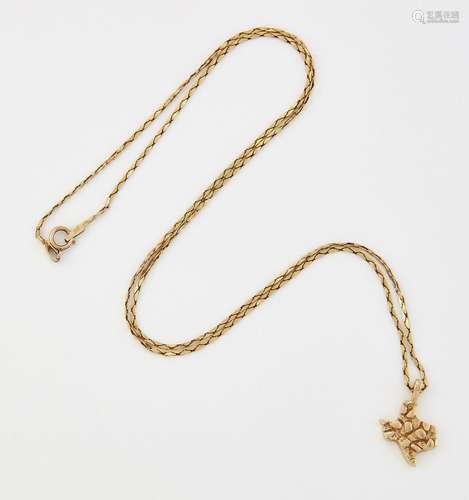 A TEXAS STATE PENDANT ON A FANCY LINK CHAIN. Pendant and cha...