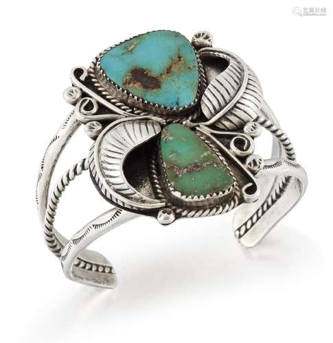 KENNETH R. BEGAY – A NAVAJO SILVER AND TURQUOISE BANGLE