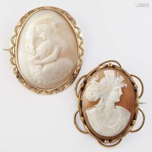 TWO 19TH CENTURY SHELL CAMEO BROOCHES