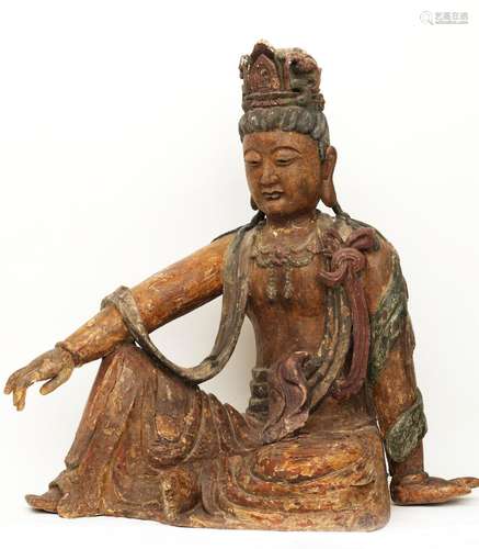 ﻿Guanyin<br />
Chine, ca 19° siècle<br />
Bois polychrome. H...