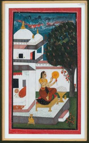 ﻿Femme dans un jardin<br />
Inde, Bundi ca 18° siècle<br />
...