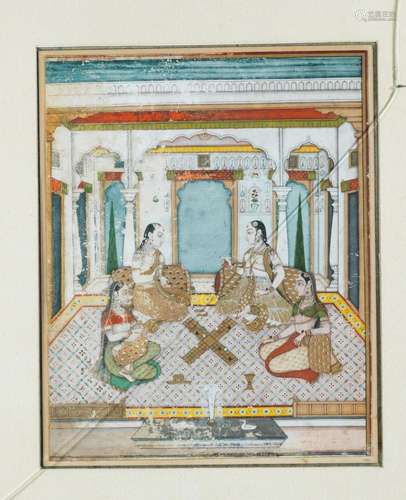 ﻿Femmes jouant au pachisi<br />
Inde, ca 19° siècle<br />
Dé...