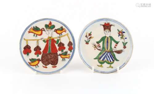 Two Turkish Ottoman Kutahya pottery small dishes, each paint...