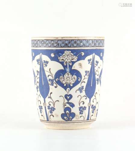 A Turkish Ottoman Iznik pottery vase, with blue painted styl...