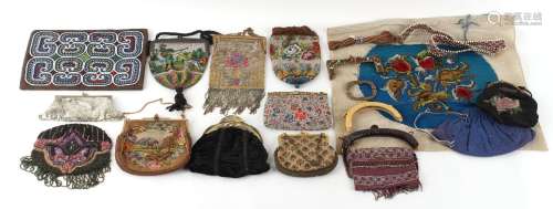 Property of a lady - a box containing beadwork purses, eveni...