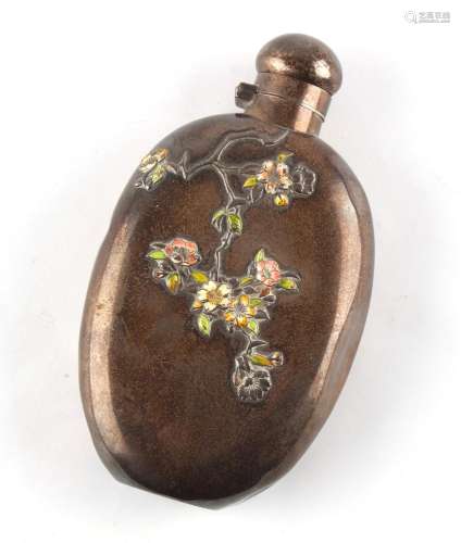 An early 20th century Japanese silver & enamel hip flask...