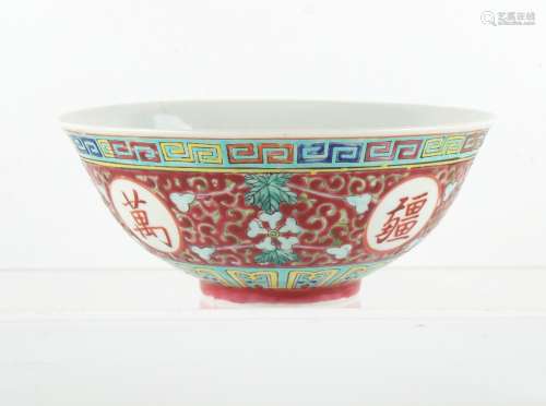 A Chinese famille rose ruby ground medallion bowl, probably ...