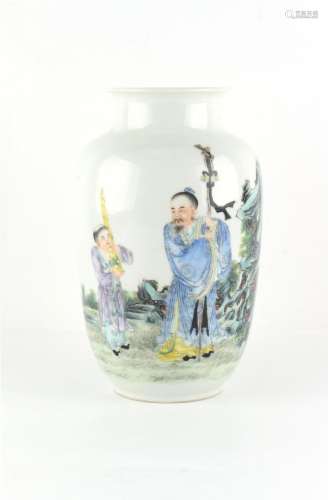 A Chinese famille rose porcelain vase, painted with a man an...