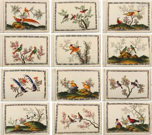 A complete album of twelve 19th century Chinese paintings on...