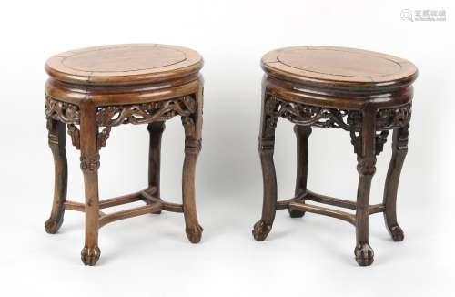 Property of a lady - a pair of Chinese carved hongmu oval st...