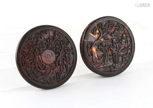 A 19th century Chinese Canton carved tortoiseshell circular ...