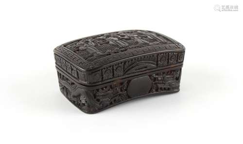 A 19th century Chinese Canton carved tortoiseshell rectangul...