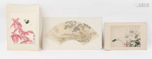 A Chinese fan painting depicting monkeys in a landscape, sig...