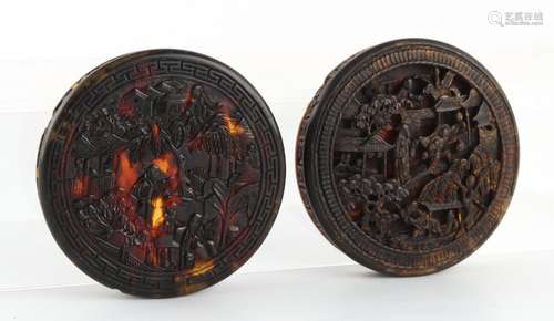 A 19th century Chinese Canton carved tortoiseshell circular ...