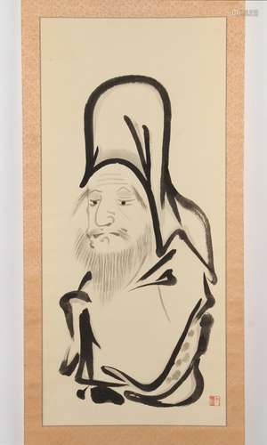 A Chinese scroll depicting a bearded man, perhaps Shoulao, w...