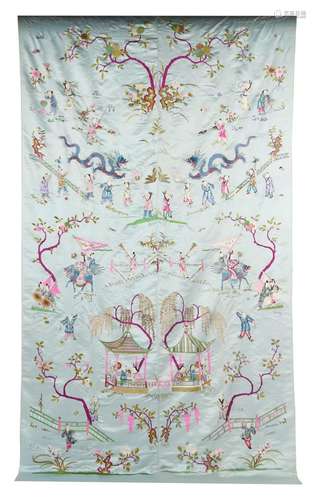 A large early 20th century Chinese embroidered silk panel de...