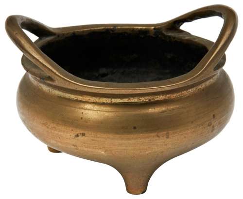 SMALL BRONZE TRIPOD CENSER LATE QING DYNASTY of compressed g...
