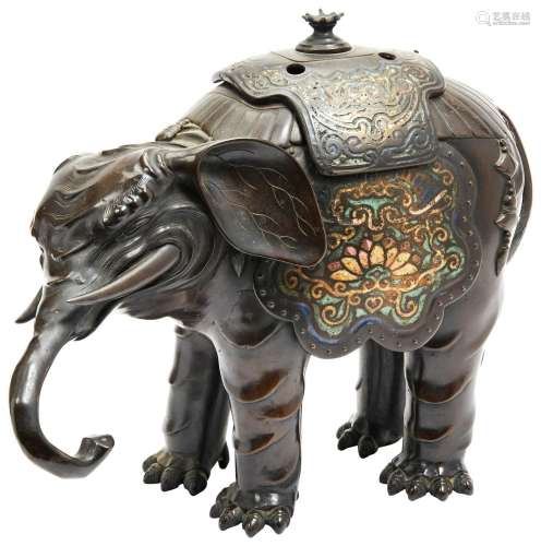 LARGE BRONZE AND ENAMEL ELEPHANT-FORM CENSER QING DYNASTY, 1...