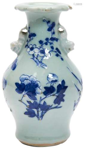 SMALL UNDERGLAZE-BLUE CELADON-GROUND VASE QING DYNASTY, 19TH...