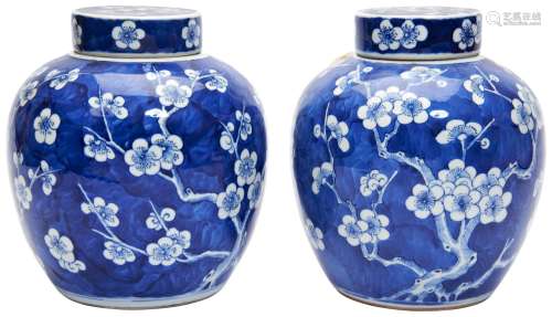 PAIR OF BLUE AND WHITE 'PRUNUS AND CRACKED-ICE' GING...