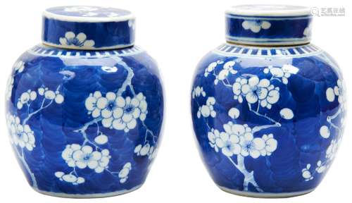SMALL PAIR OF BLUE AND WHITE 'PRUNUS AND CRACKED -ICE...