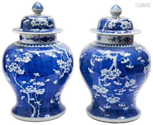 LARGE PAIR OF BLUE AND WHITE 'PRUNUS AND CRACKED-ICE'...