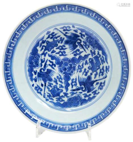 BLUE AND WHITE 'FLYING-CRANES' DISH KANGXI PERIOD WI...