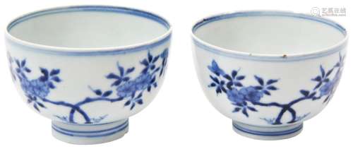 TWO BLUE AND WHITE 'PRUNUS' BOWLS QING DYNASTY, 18TH...