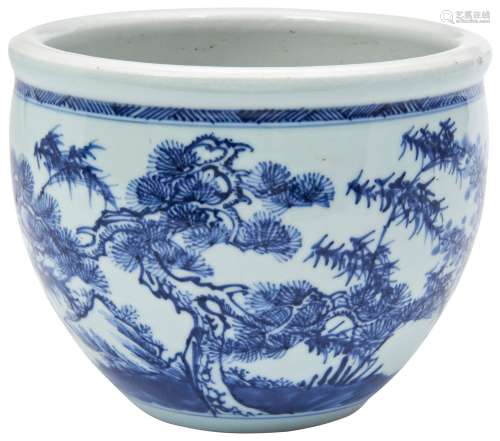 JARDINIERE-FORM BLUE & WHITE WATERPOT QING DYNASTY, 18TH...