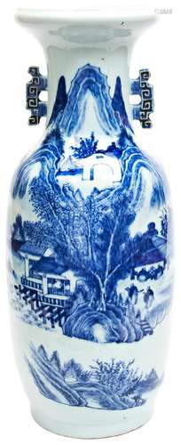 LARGE  BLUE AND WHITE BALUSTER VASE LATE QING DYNASTY the si...