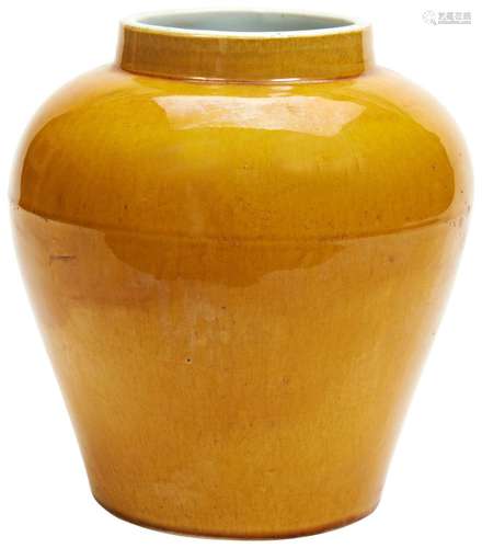 YELLOW-GLAZE BALUSTER JAR INCISED JIAJING SIX CHARACTER MARK...