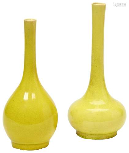 TWO YELLOW-GROUND BOTTLE VASES QING DYNASTY, 19TH CENTURY ea...