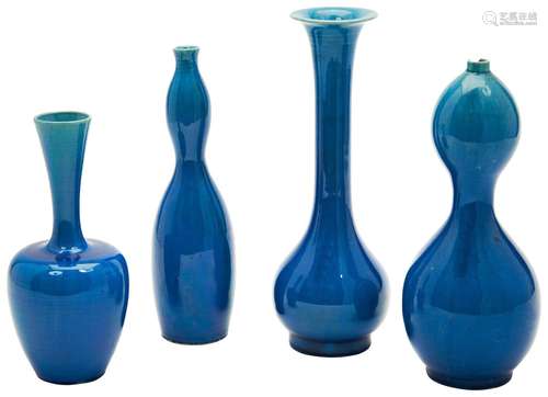 FOUR TURQUOISE-GLAZE VASES QING DYNASTY, 19TH CENTURY of var...