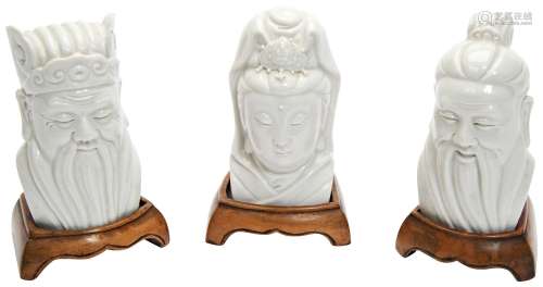 GROUP OF THREE BLANC-DE-CHINE IMMORTALS BUSTS LATE QING / RE...