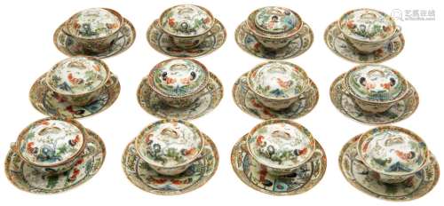 GROUP OF TWELVE FAMILLE VERTE COVERED BOWLS AND STANDS LATE ...