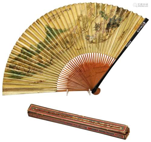 CHINESE EXPORT PAINTED FAN LATE QING DYNASTY painted with a ...