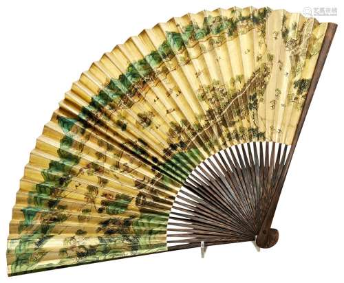 PAINTED FAN BY LATE QING DYNASTY painted with scene depictin...
