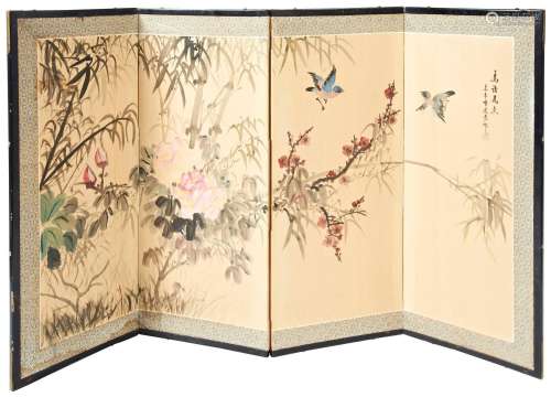 GOOD CHINESE FOUR FOLD SCREEN  QING DYNASTY, 19TH CENTURY th...