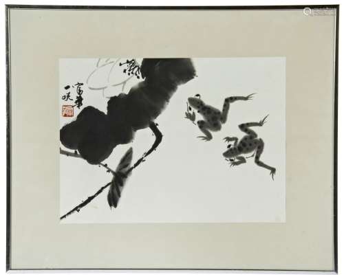 CHINESE SCHOOL (20TH CENTURY) FROGS AND LILY ink on paper, f...