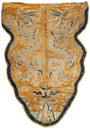 IMPERIAL YELLOW SILK EMBROIDERED PANEL KANGXI PERIOD (1662-1...