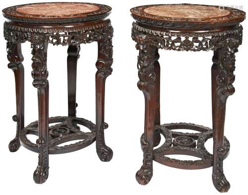 GOOD PAIR OF CARVED HUALI-WOOD STANDS QING DYNASTY, 19TH CEN...