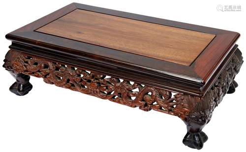 SMALL CARVED HARDWOOD KANG TABLE LATE QING DYNASTY the recta...