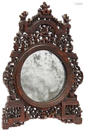 CANTON CARVED SANDLEWOOD MIRROR QING DYNASTY, 19TH CENTURY t...