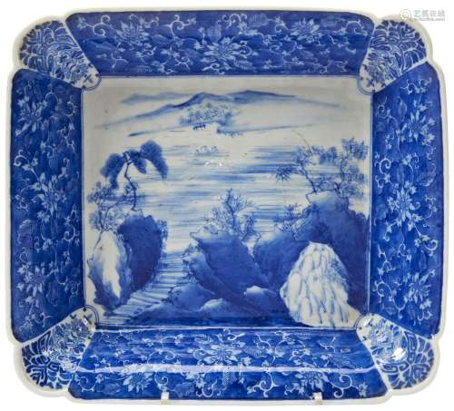 JAPANESE BLUE AND WHITE SQUARE-FORM DISH MEIJI PERIOD (1868-...