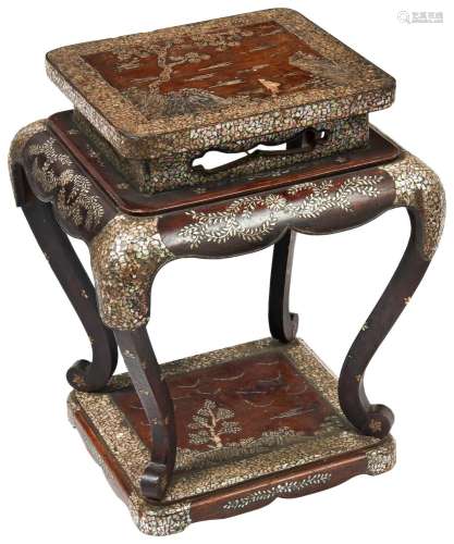 JAPANESE SOFTWOOD AND MOTHER OF PEARL INLAID STAND LATE EDO ...