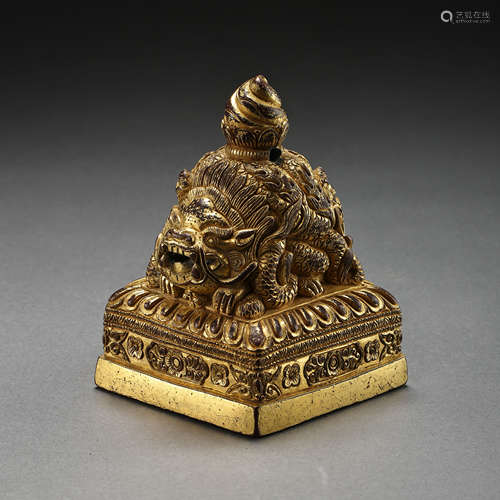 CHINESE QING DYNASTY GILT BRONZE SEAL